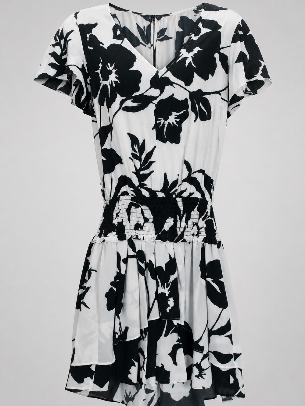 Max Studio Black & White Floral V-Neck Mini Dress
